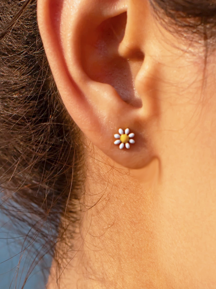 Florianne Enamel Flower Stud Earrings Gold